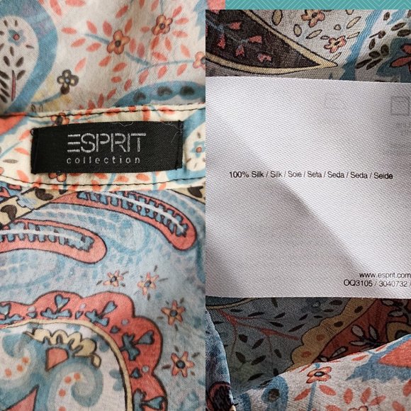 Esprit Paisley Printed 100% Silk Ruffle Sheer Blouse - Picture 5 of 5